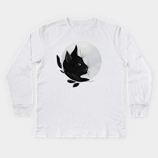 Black Cat - Moon Cat Kids Long Sleeve T-Shirt